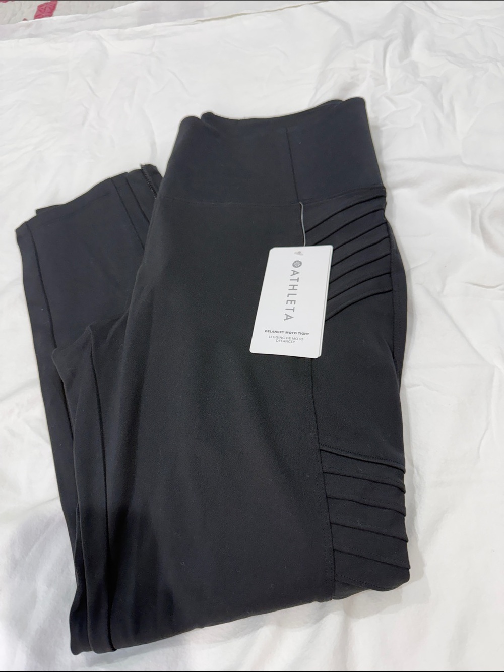 Athleta Black High-Rise Leggings with Pleated Side Panels